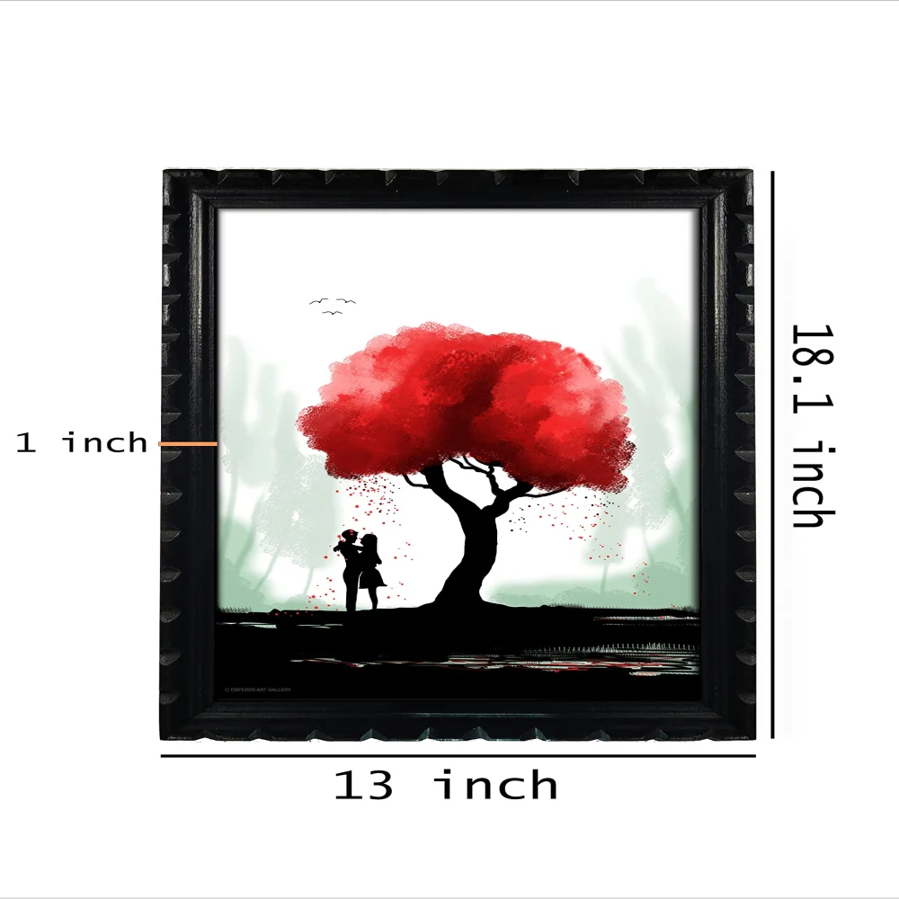 Mperor, Black and White Wall Art with Red Tree Laminated Digital Print With Wood Frame(18.1x13) in