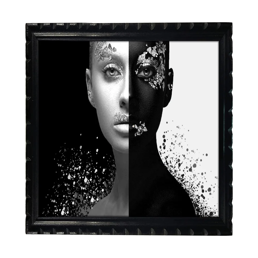Emperor Art Gallery, Black & White Lady Digital Re Print With Wood Frame With Carving Designed (13x18.1) In
