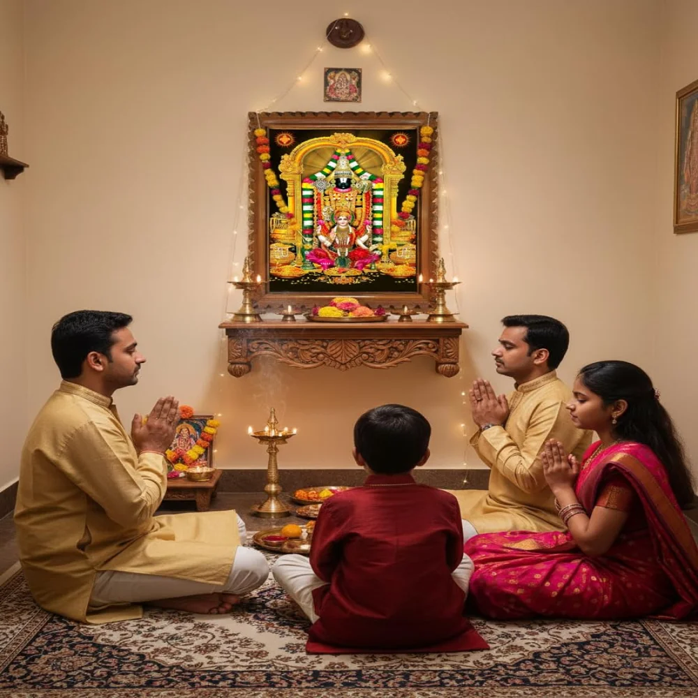 EMPEROR ART GALLERY® Venkateswara Swamy with Lakshmi Religious Photo Frame, Teak Wood, 20.4 x 15.4 inches, Rare Carved Design