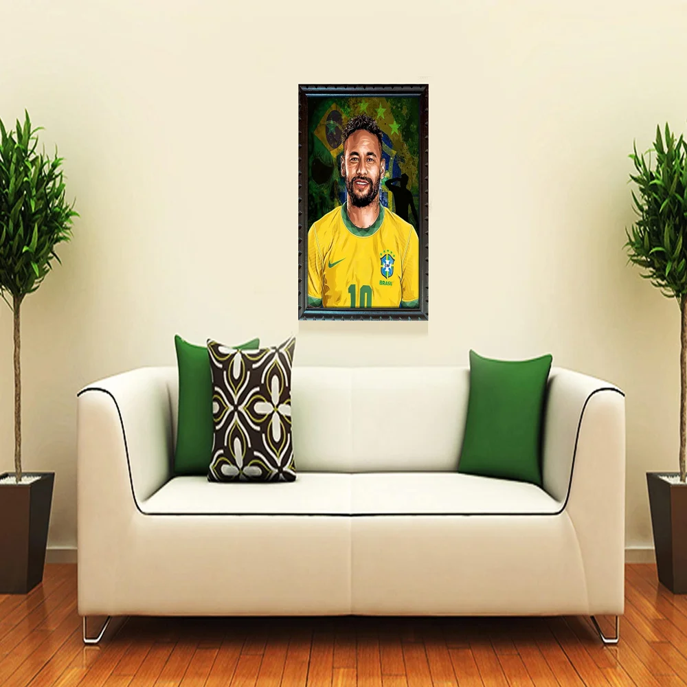 Neymar Digital Reprint With Original Wood Frame (13.5 x 18) Inch , Black Digital Reprint