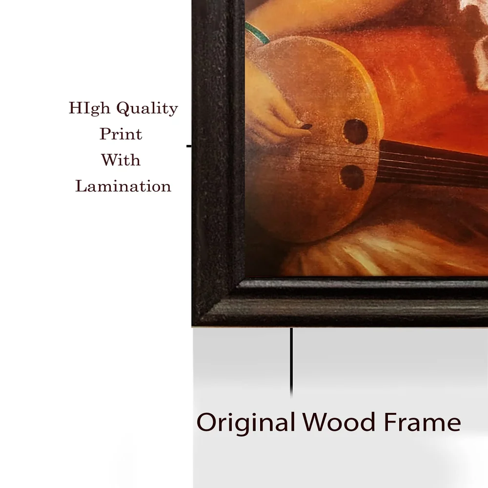 Mperor, ''Lady Playing With Veena'' Laminated Digital Re-Print With Wood Frame(28x18) in