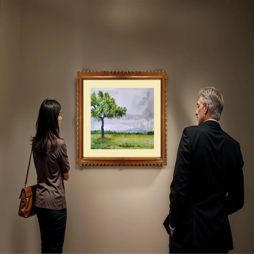 EMPEROR ART GALLERY®,Handmade Watercolour Landscape Painting with Carved Teak Frame, 26.5 x 20.6 inches, Original Premium Artwork on Ivory Paper