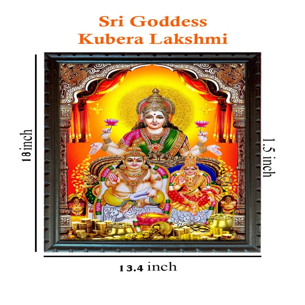 Sri Goddess Kubera Lakshmi Laminated Photo With Wood Frame