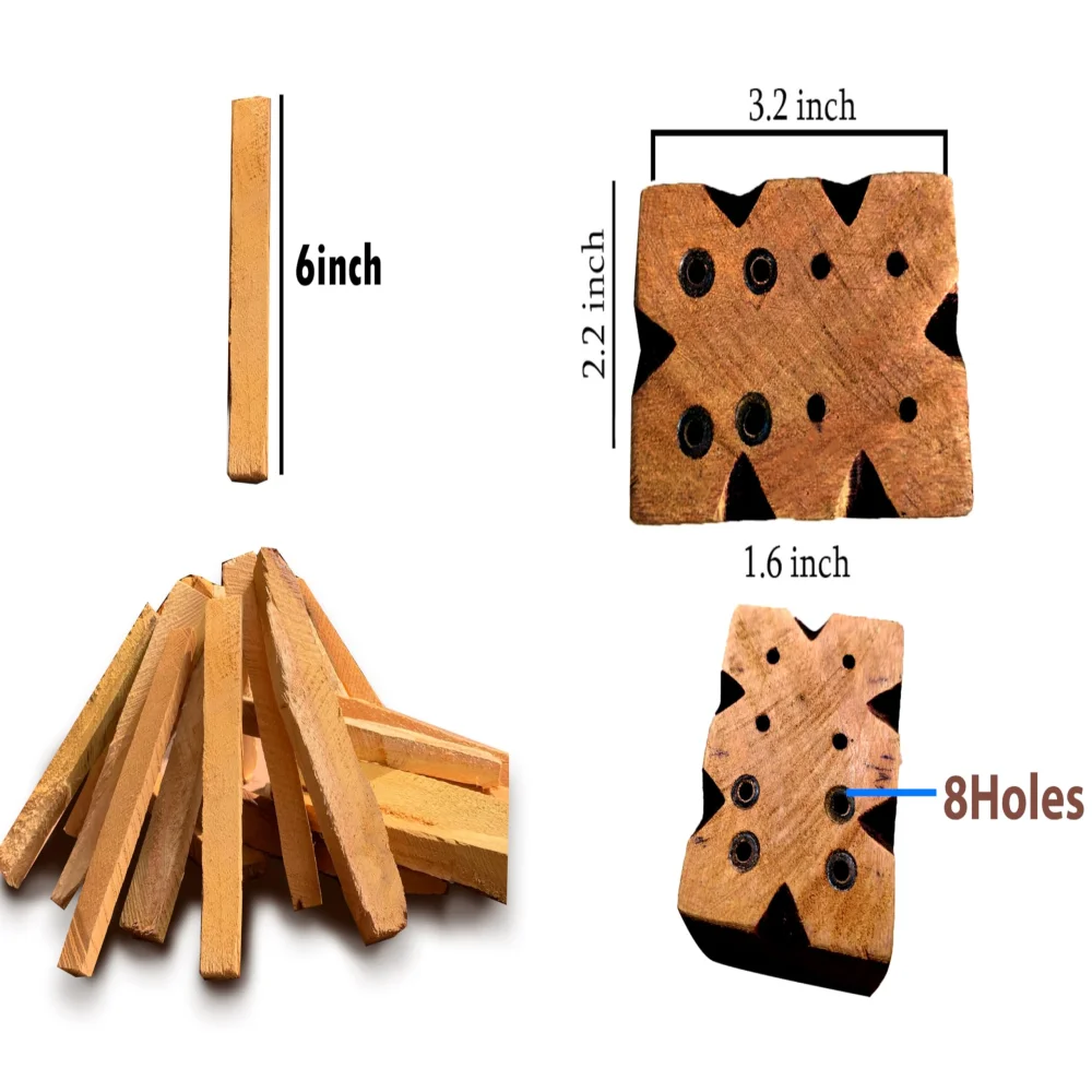 Emperor Art Gallery®,Jackfruit Wood Havan Kund 20 Sticks with Incense Holder Set, 15.2 cm Sticks, 8-Hole Wooden Stand