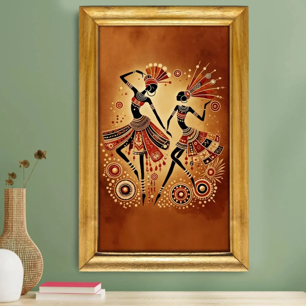 Traditional Dance Wall Art, Laminated Digital Print, 28 cm x 48 cm, Wooden Frame, Natural Colour