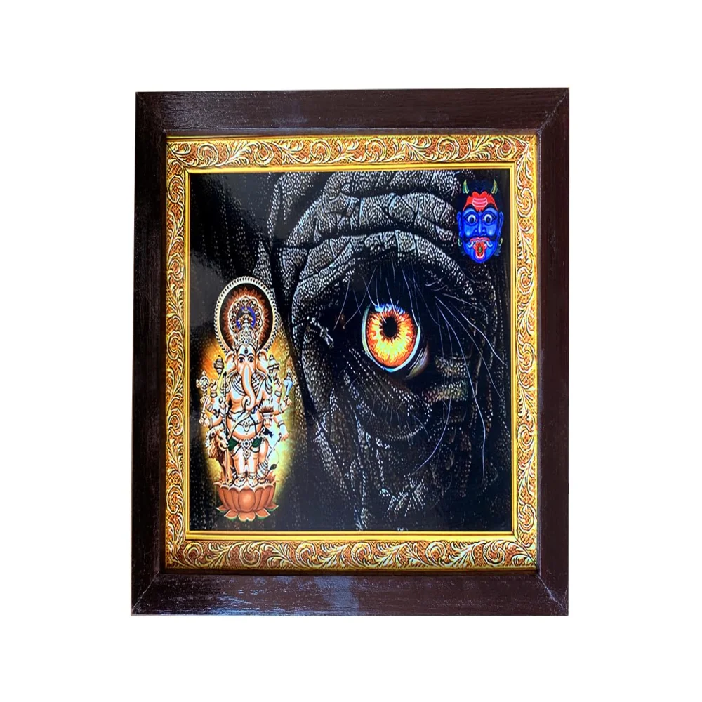 EMPEROR ART GALLERY®,Drishti Ganapathi Religious Wall Art, 16.4 x 13.6 inch, Premium Wooden Frame with Gold Border, Laminated Digital Print