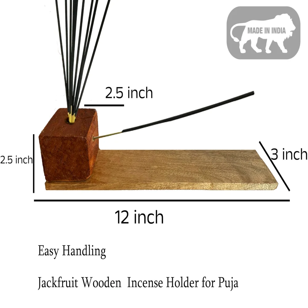 EMPEROR ART GALLERY, Jackfruit Wooden Incense Holder with Base for Puja, 30.5 cm Length, Traditional Design, Made in India