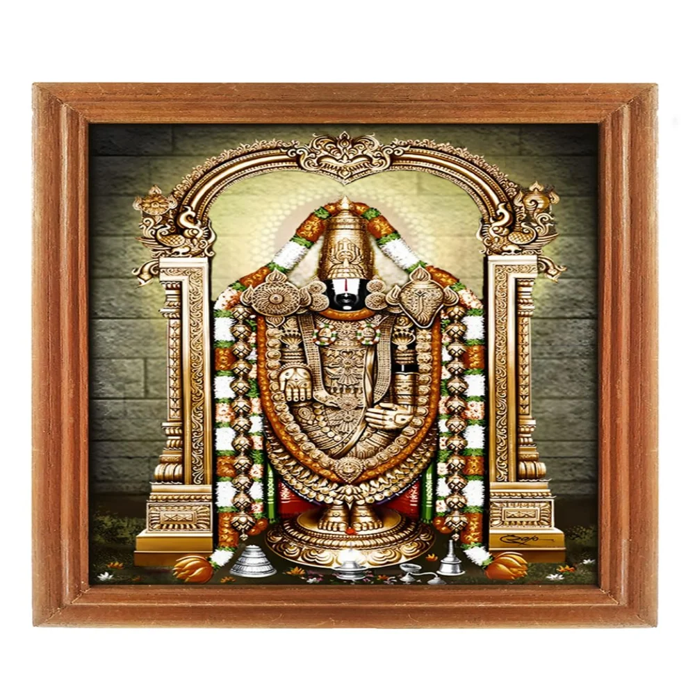 EMPEROR ART GALLERY , God Venkateswara Swamy Photo Frame# Original Teak Wood Frame # Size (12.5 X 9.8) Inch