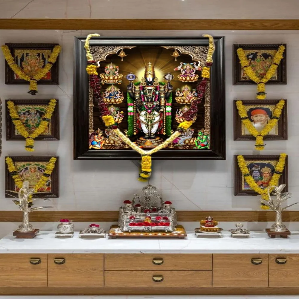 EMPEROR ART GALLERY®,Lord Venkateswara Imported Quality Canvas Digital Print with Black Wooden Frame, 29.4 x 23.7 inches, Religious Wall Art