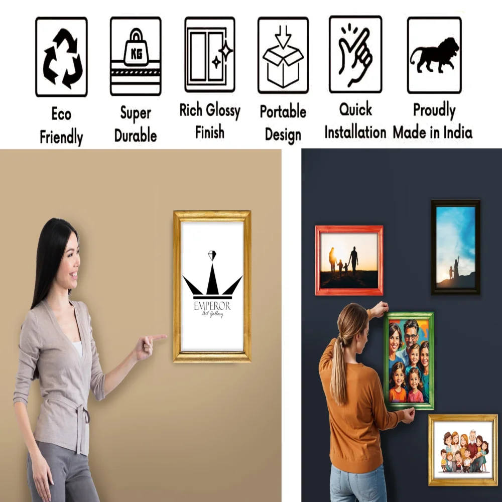 EMPEROR ART GALLERY®,Premium Wooden Picture Frame, 12 x 18 inches, 4 Colours, with Hardboard Back and 2 Hooks
