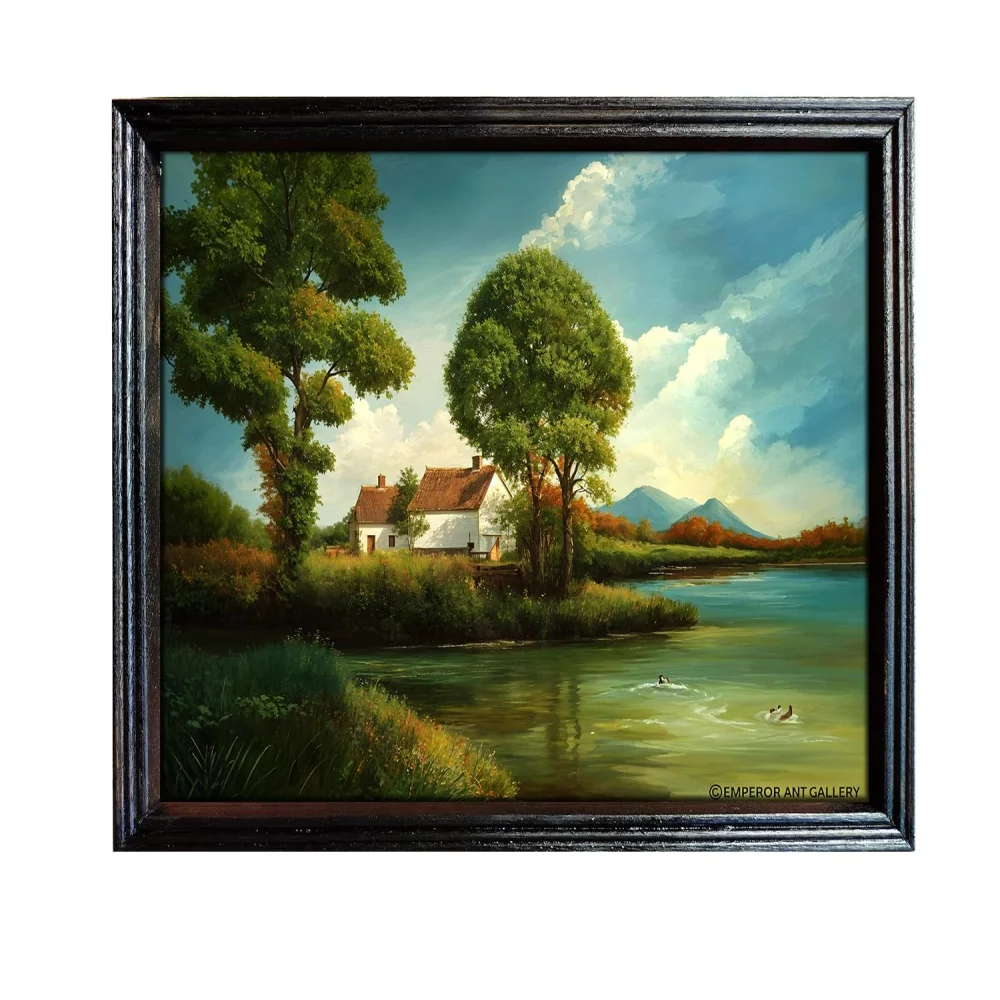 EMPEROR ART GALLERY®, Landscape Wall Art, Black Polished Wooden Frame, 44 x 33 cm, Nature Scene Painting
