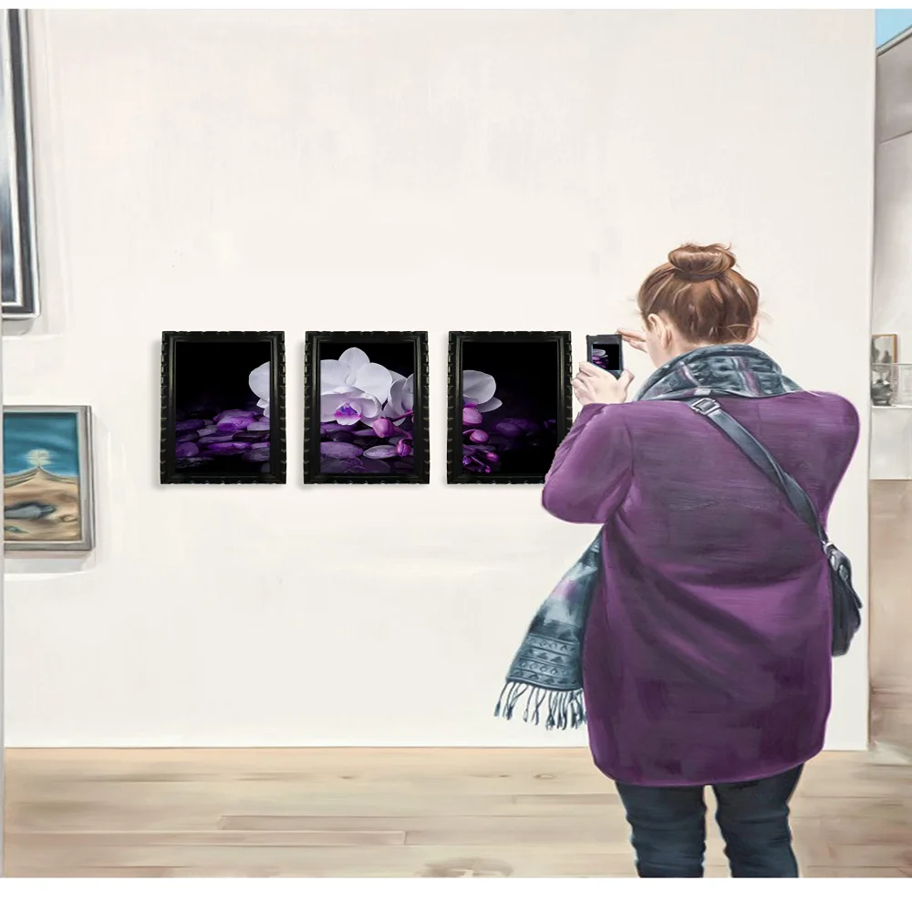 Mperor Flower Digital Re Print With Original Carving Designed Wood Frame Size 3 Peace (7.1x13) in