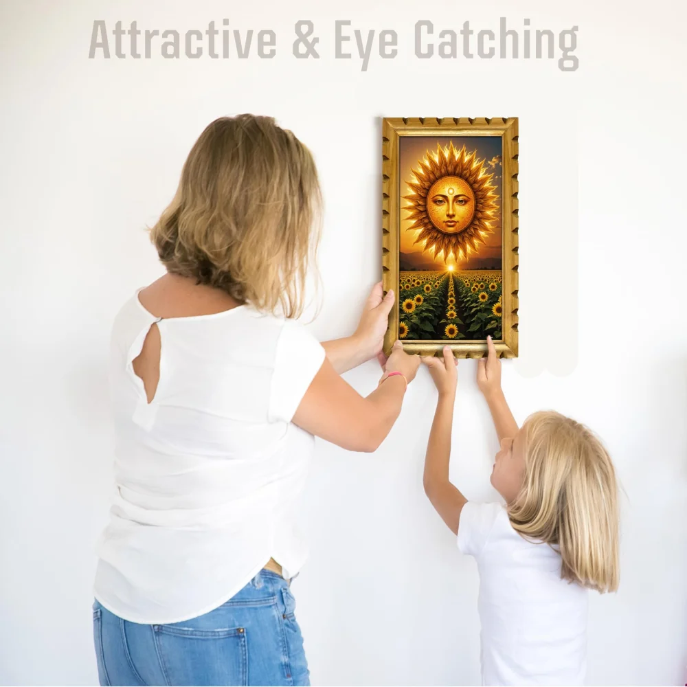 EMPEROR ART GALLERY®,Lord Surya Bhagwan Wall Art, 28x51 cm, Film Laminated Digital Photo, Wooden Frame with Rare Design