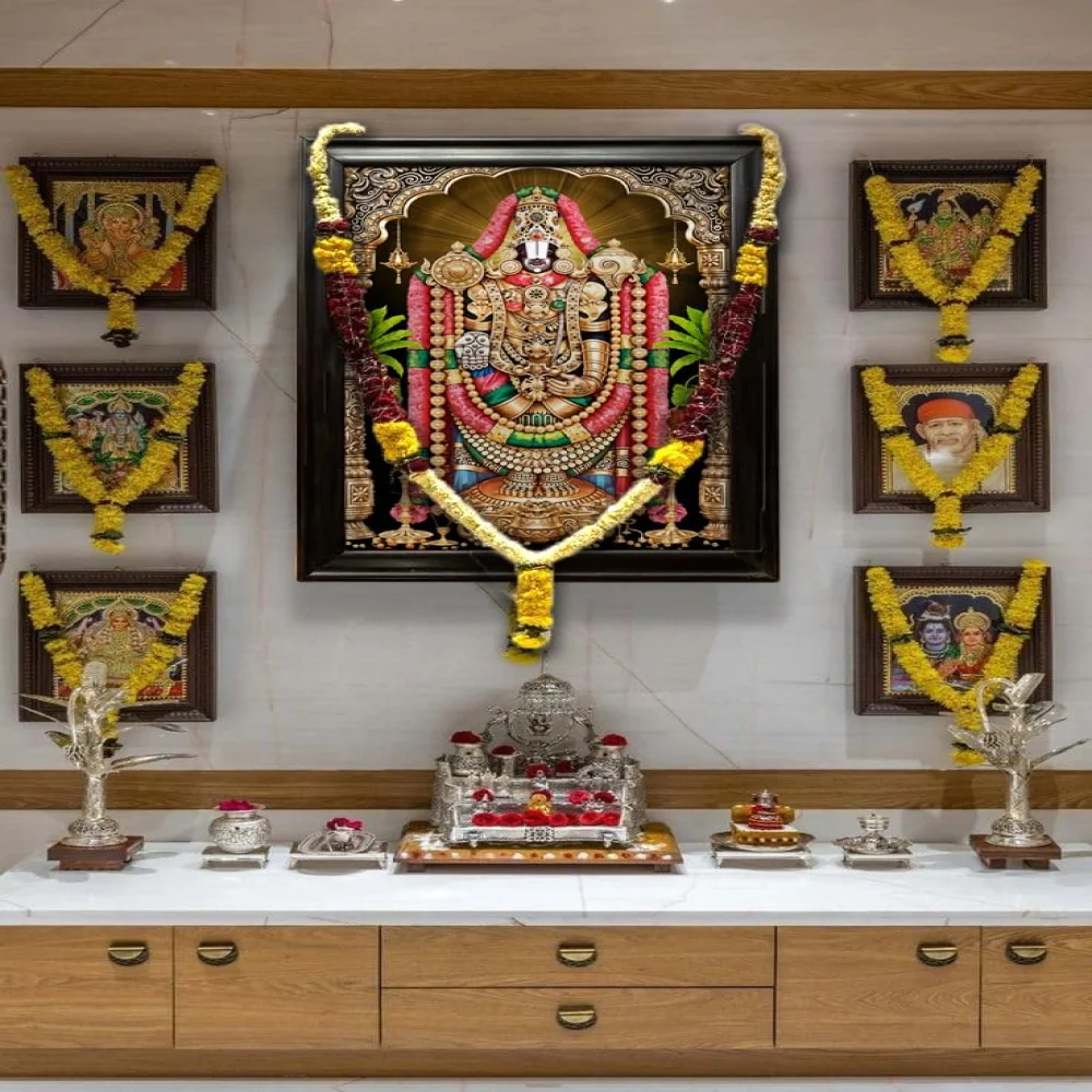 EMPEROR ART GALLERY®,Lord Venkateswara Canvas Digital Print with Wooden Frame, 24.7 x 35 inches, Black