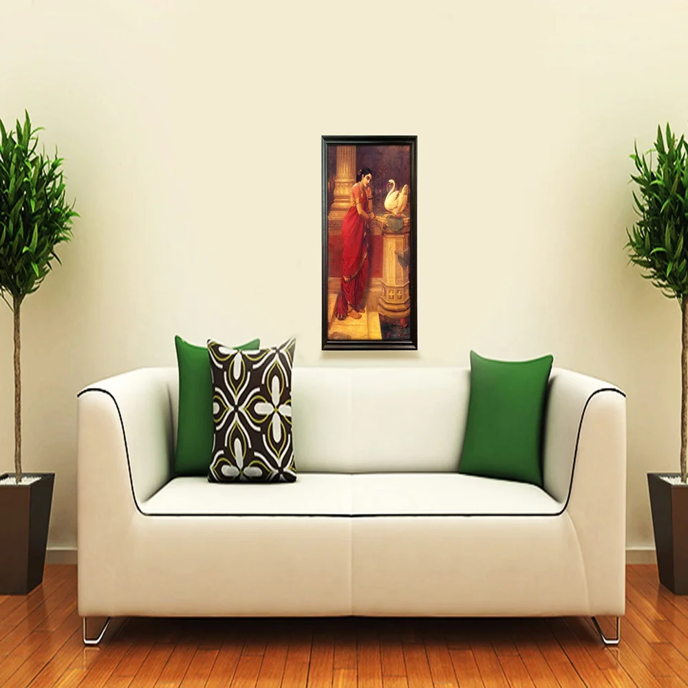 Hamsa Damandi Laminated Digital Re print With Wood Frame