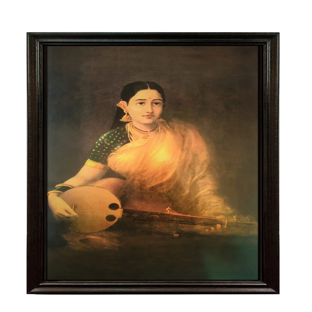 'Lady with Swarbat'' Digital Reprint With Lamination And Wood Frame, Size(13.6 x19.2 Inch)