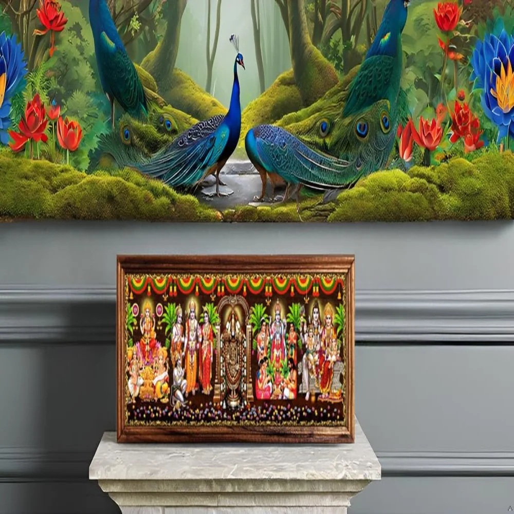 EMPEROR ART GALLERY 5god and goddess Digital Print with Teak Wooden Frame(7.2 inch X 17.2 inch) Religious Frame