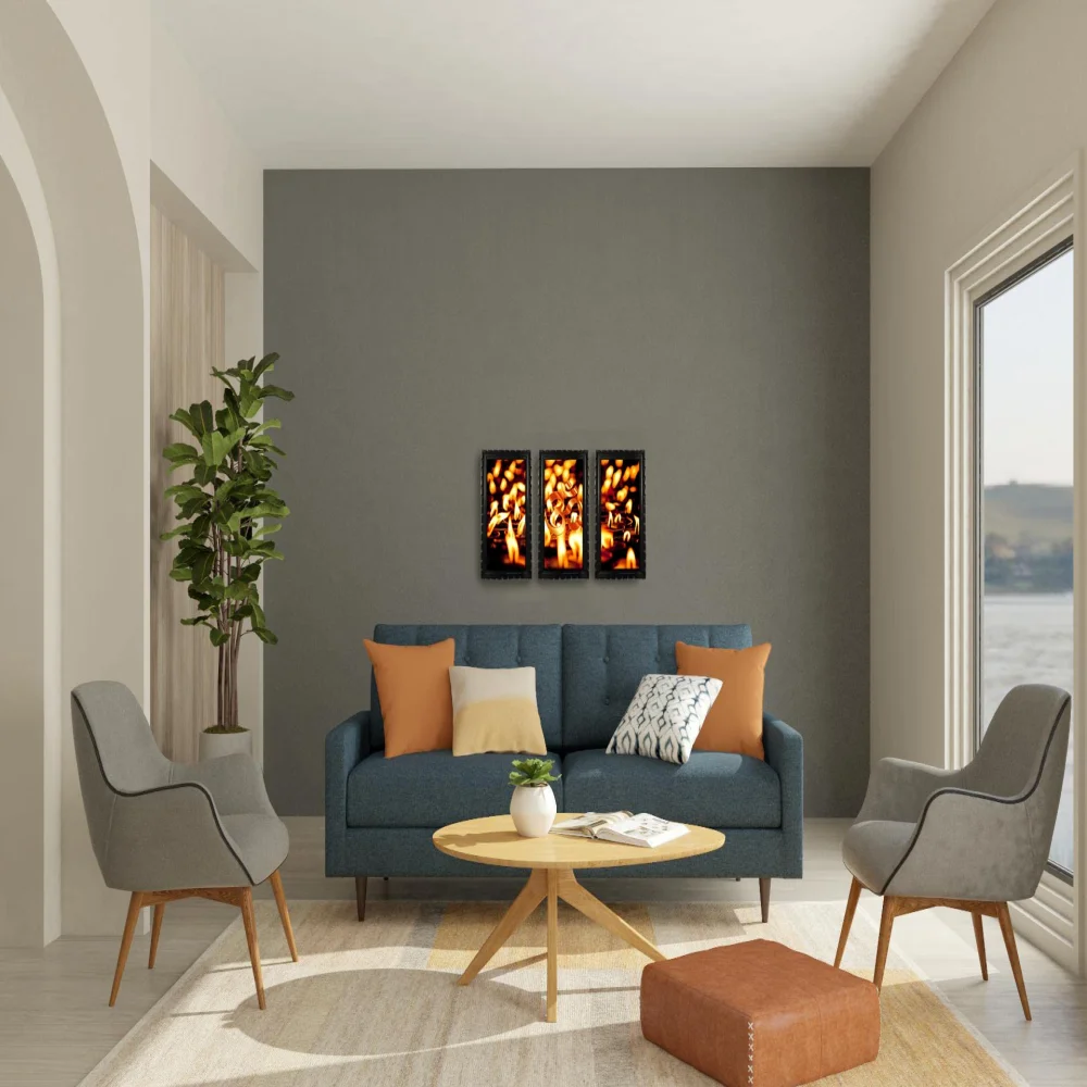 Mperor, Om Digital Re Print With Original Carved Design Wood Frame(7x13) in Peace of 3