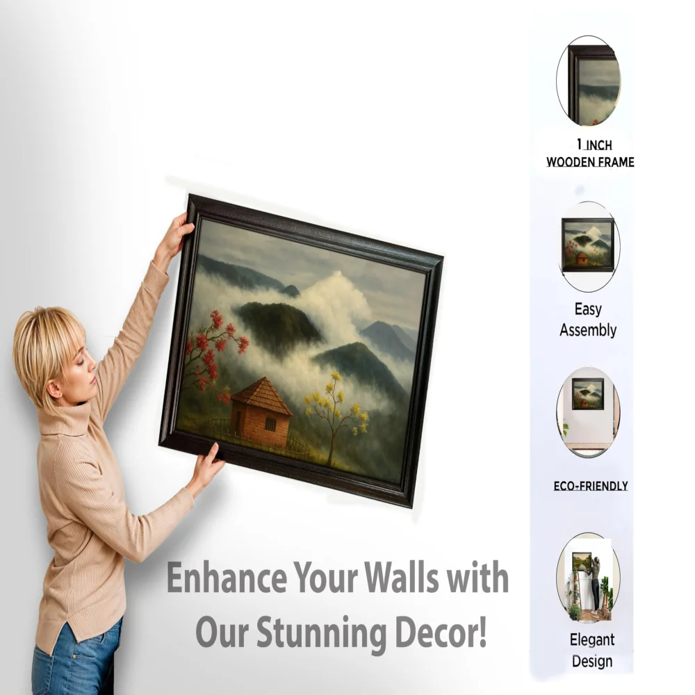 EMPEROR ART GALLERY®, Mountain Landscape Canvas Wall Art, Premium Black Wooden Frame, 58.4 x 40.6 cm