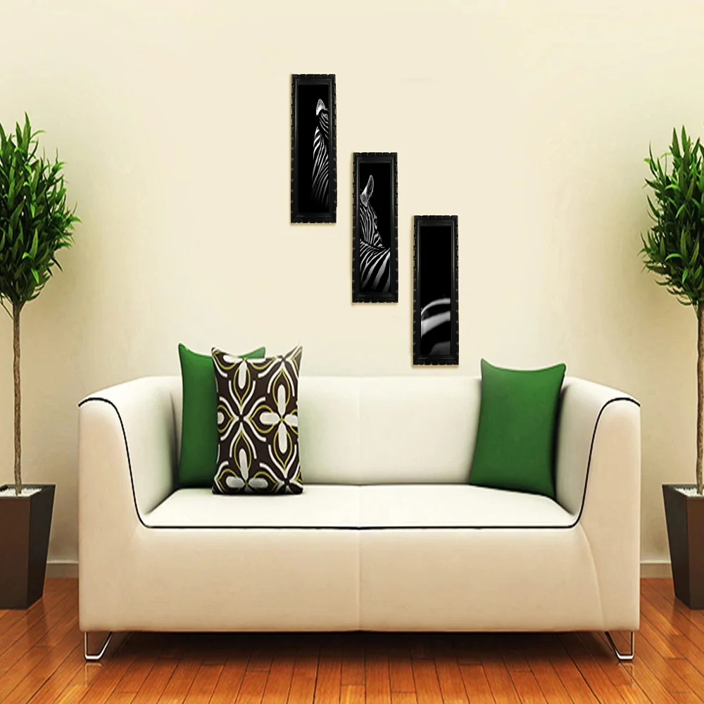 Mperor, Zebra Digital Re Print With Wood Frame With Carving Designed (5.2x13.6) In Peace Of 3