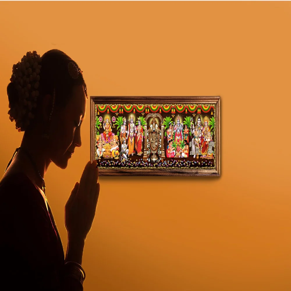 EMPEROR ART GALLERY 5god and goddess Digital Print with Teak Wooden Frame(7.2 inch X 17.2 inch) Religious Frame