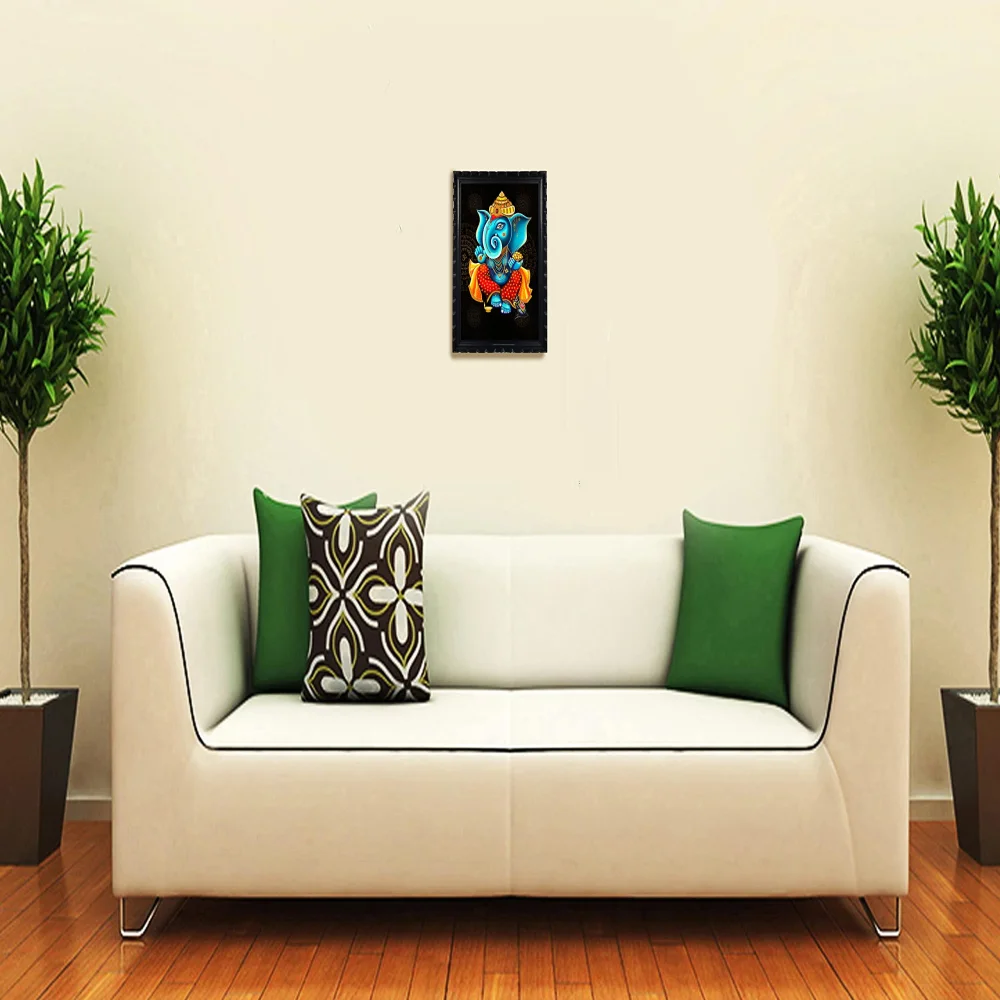 Mperor Lord Ganesh Laminated Digital Reprint With Wood Frame Size (16x10.8) in