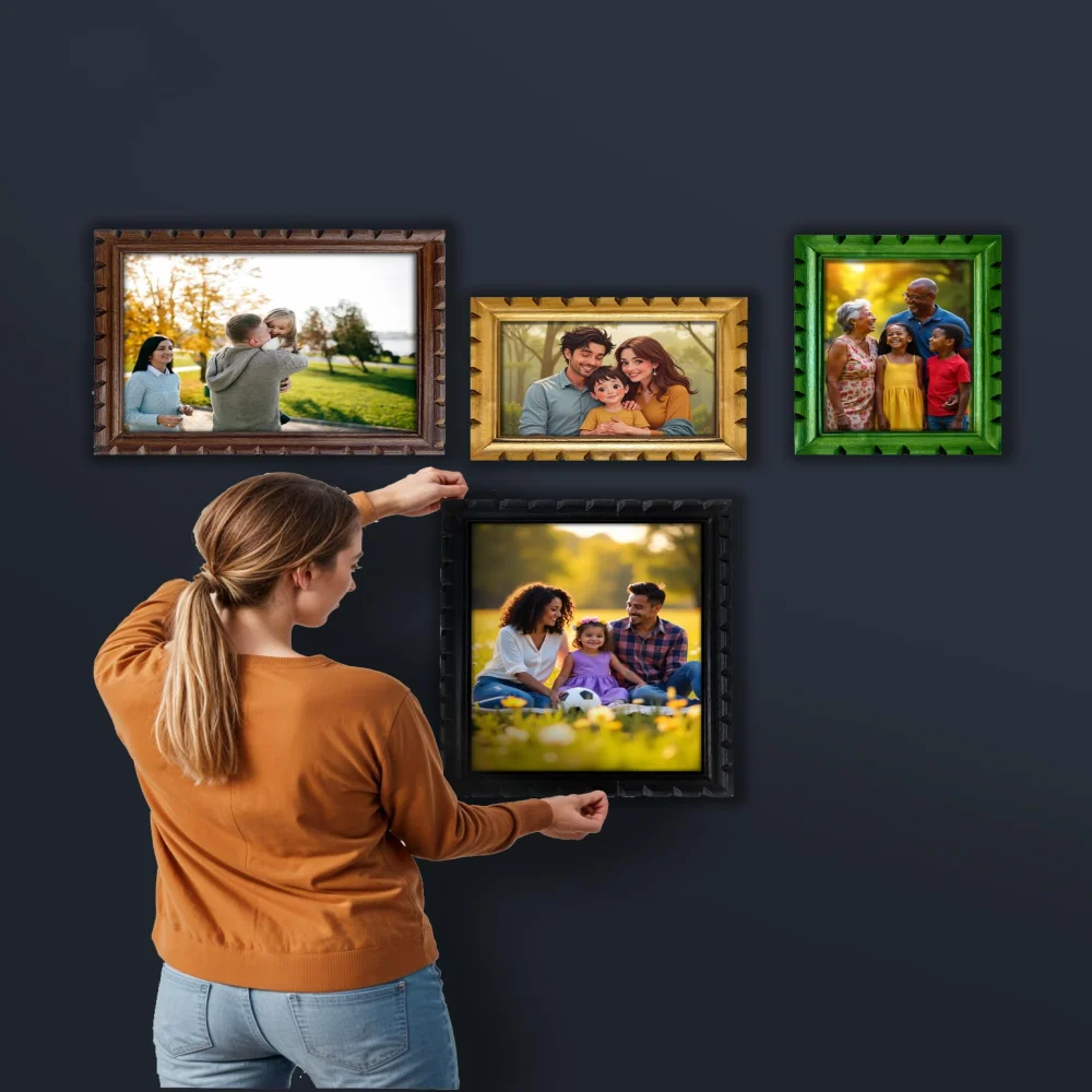 EMPEROR ART GALLERY®, Wooden Photo Frame Set, 4 Colours, 12 x 18 inch (2), 12 x 9 inch (2) Carved Design, No Glass