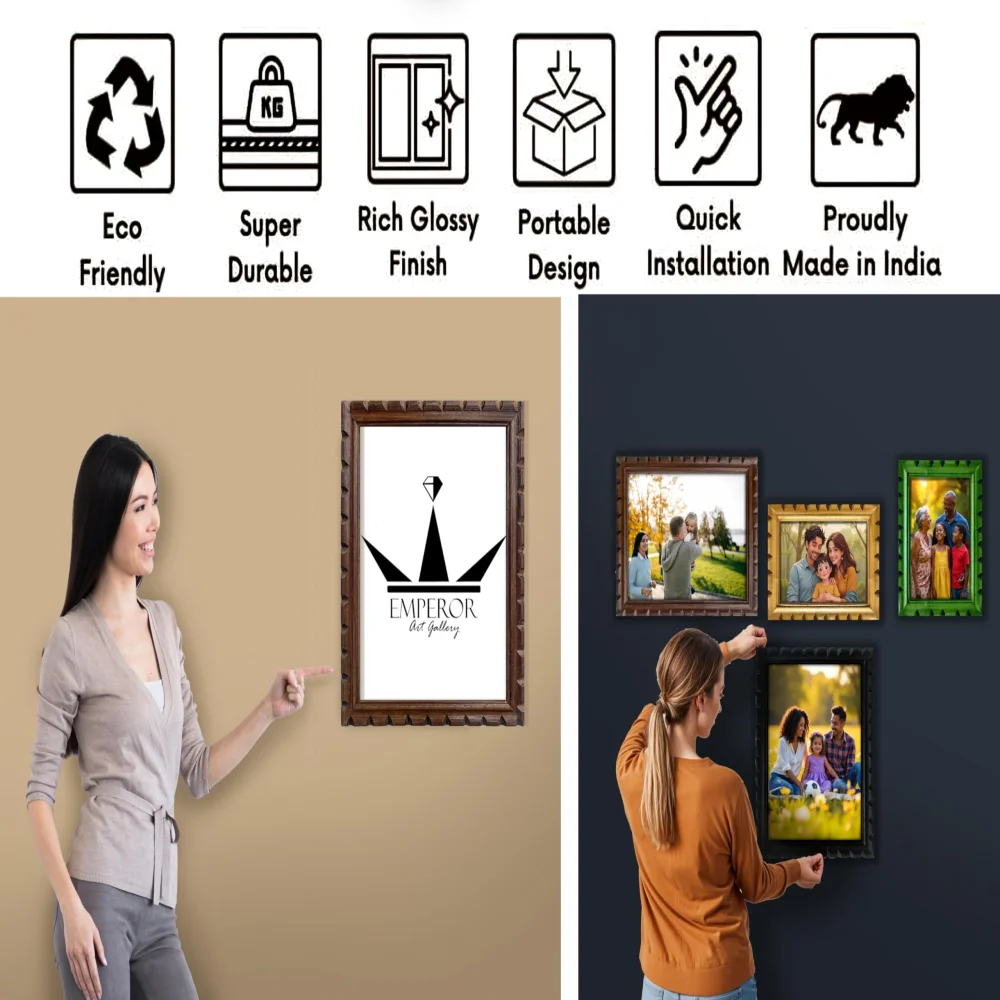 EMPEROR ART GALLERY®, Wooden Photo Frame Set, 4 Colours, 12 x 18 inch (2), 12 x 9 inch (2) Carved Design, No Glass