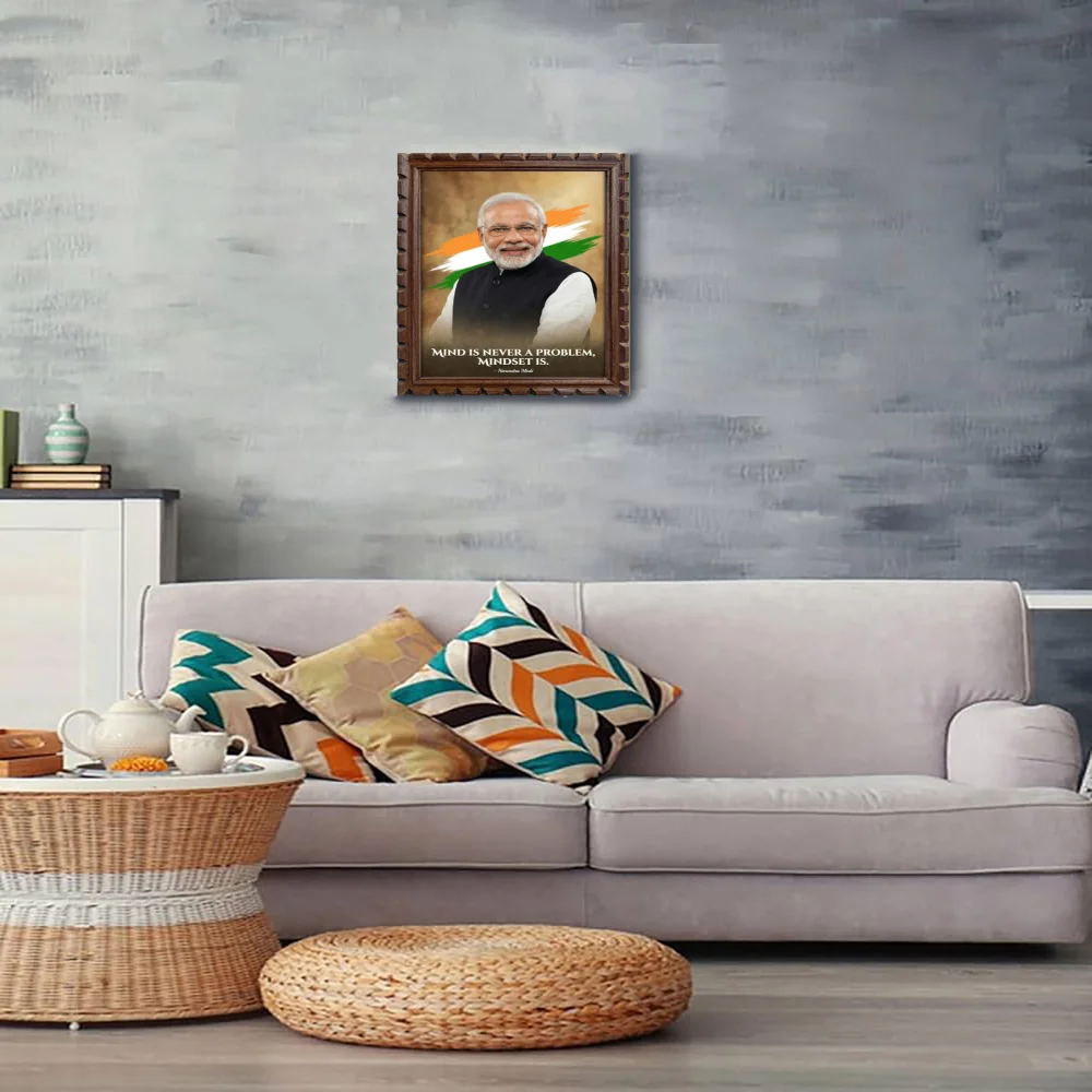 EMPEROR ART GALLERY®,Motivational Quotes Premium Wooden Frame with Rare Carved Disign, PM Narendra Modi Portrait, Laminated Digital Print, 20x13 Inch Wall Art, Rich Matte Finish, Made in India
