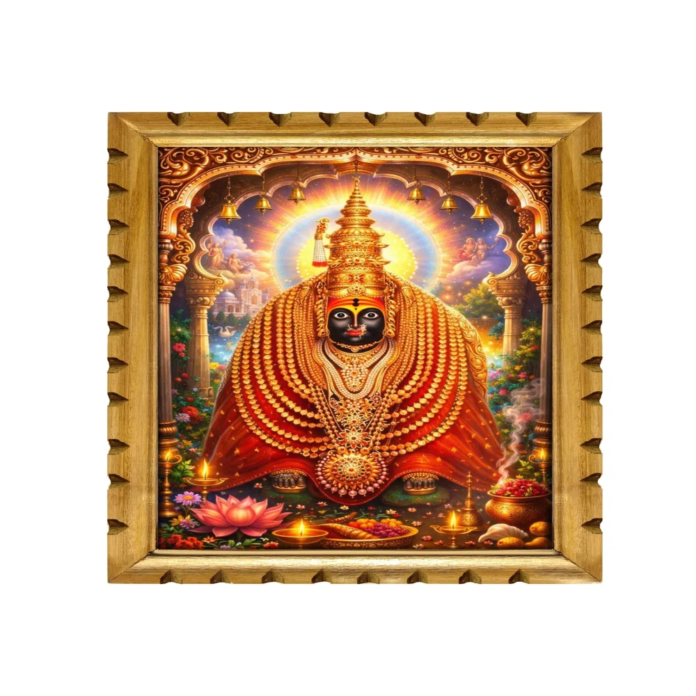 EMPEROR ART GALLERY®,Tulja Bhavani Wooden Photo Frame, Hindu Deity Wall Art, Digital Reprint with Film Laminated, Original Wood Frame, 14x20 Inch