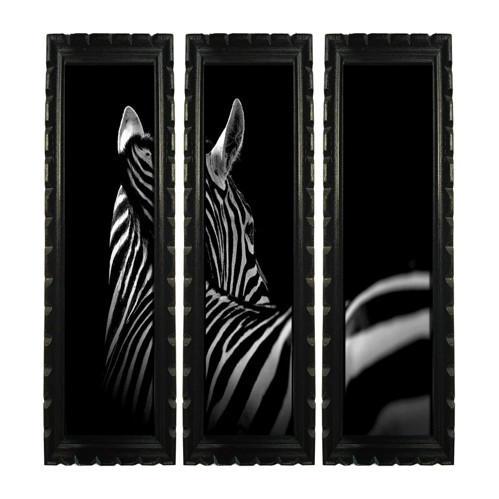 Mperor, Zebra Digital Re Print With Wood Frame With Carving Designed (5.2x13.6) In Peace Of 3