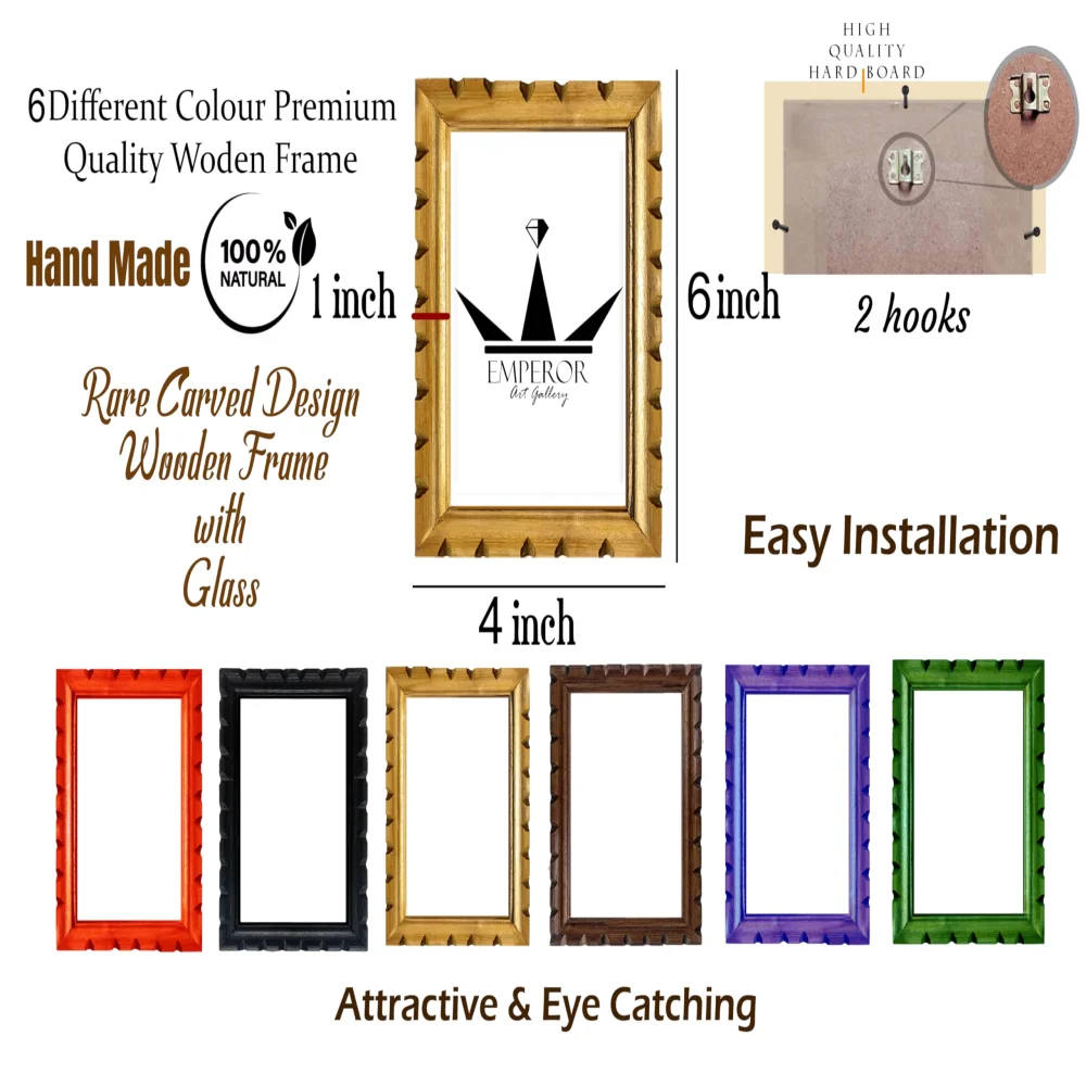 EMPEROR ART GALLERY®, Wooden Photo Frame, 4 x 6 inch,Set Of 6, Carved Design with Glass, 6 Colours Available