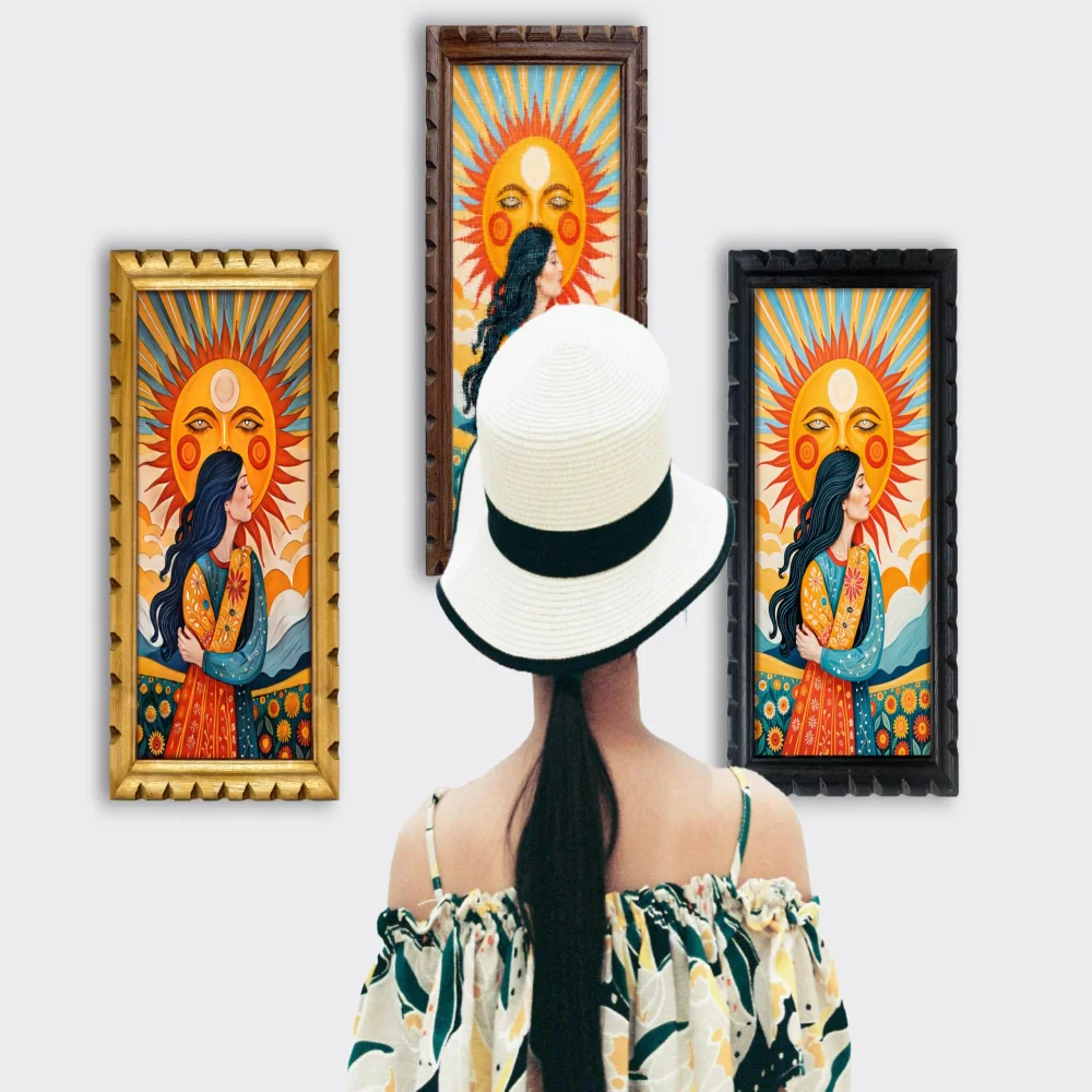 Decorative Wooden Frame Wall Art, Sun Goddess Digital Print, 12x20 inches, 3 Colors Available