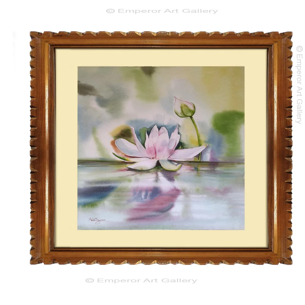 EMPEROR ART GALLERY, Original Handmade Water Painting With Teak Wood Frame For Wall(23x19) In