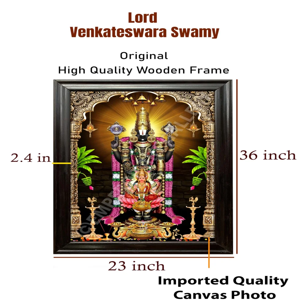 EMPEROR ART GALLERY®,Lord Venkateswara Swamy Canvas Photo with Wooden Frame, 58.4 x 91.4 cm, Religious Wall Art