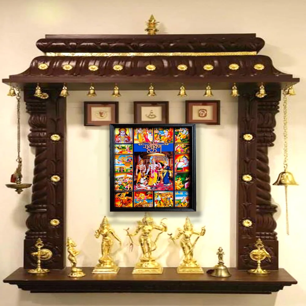 EMPEROR ART GALLERY®,Ramayan Hindu Religious Wall Art, Wooden Frame, 12.6 x 18.3 inches, Laminated Digital Print