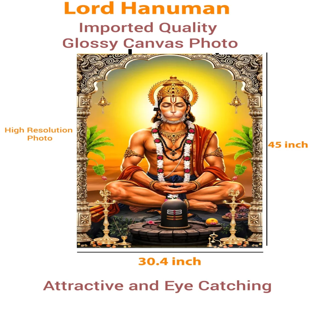EMPEROR ART GALLERY®,Lord Hanuman Glossy Canvas Wall Art Print, High Resolution, 77.2 x 115.3 cm