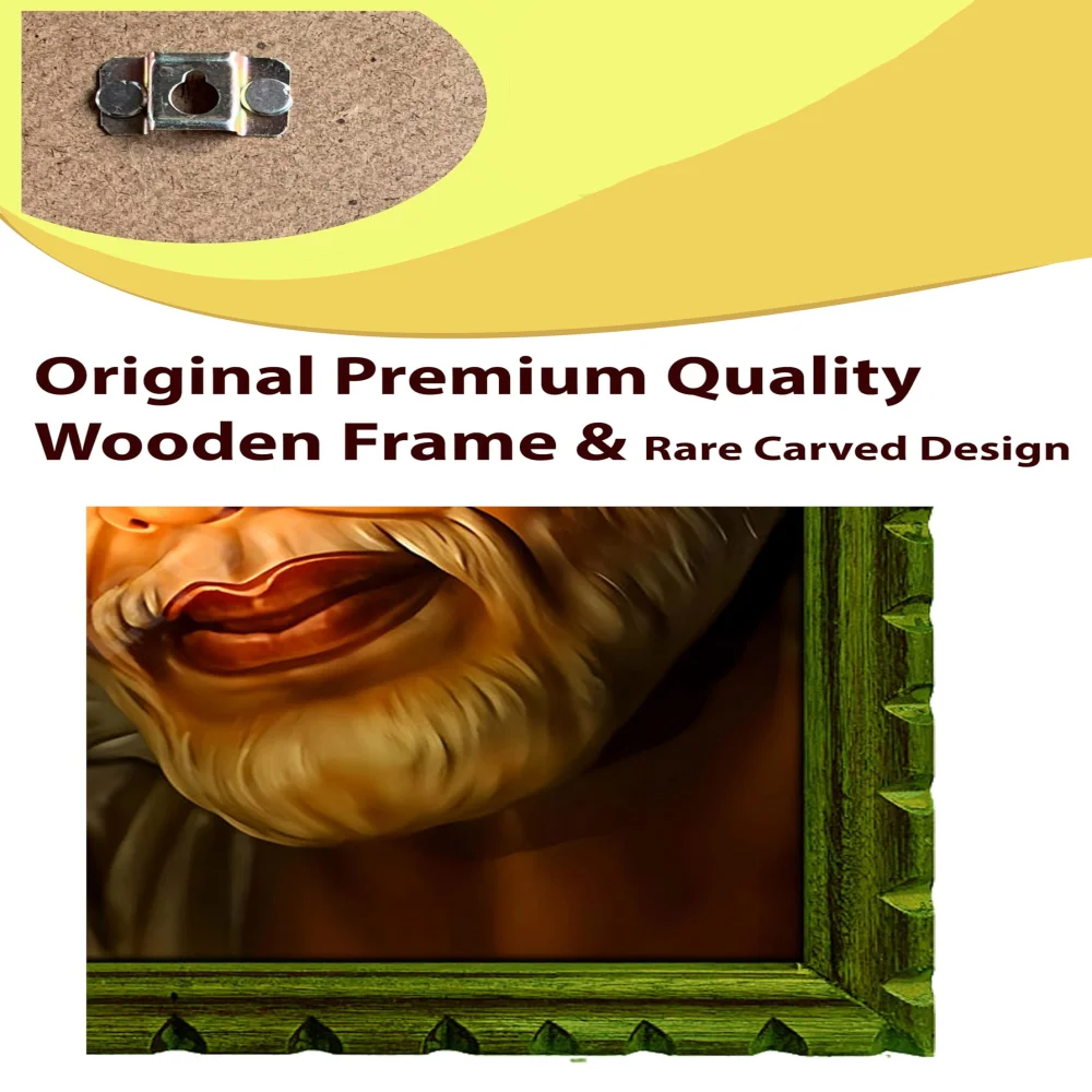 EMPEROR ART GALLERY Shirdi Sai Baba Premium Wooden Photo Frame, 33 cm x 46 cm, Black Carved Design with 3mm Glass