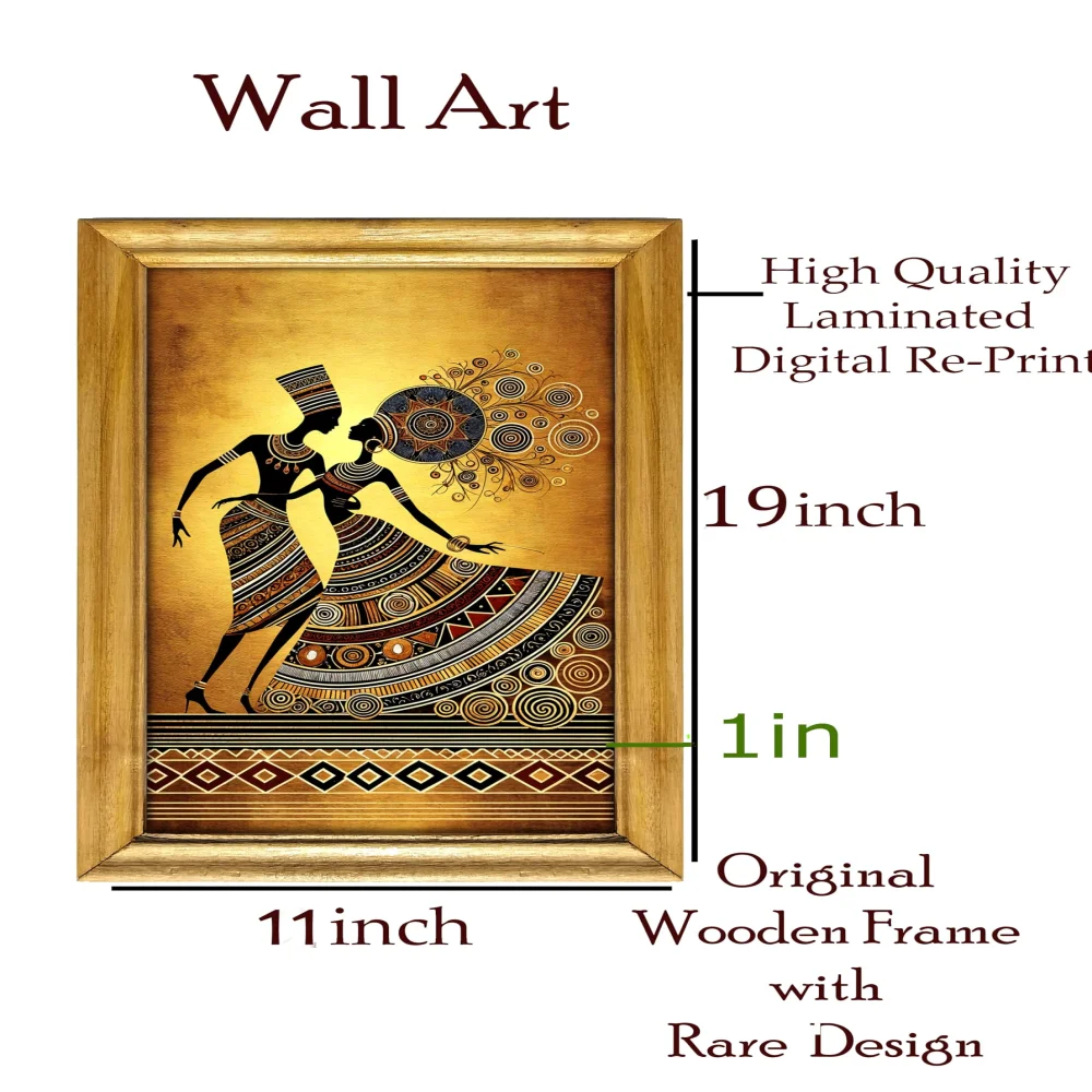 African Dance Wall Art, Laminated Digital Print, 28 x 48 cm, Wooden Frame, Natural Colour
