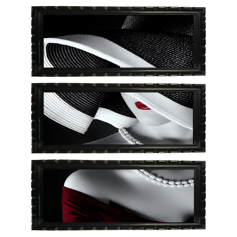 Mperor, Lady Digital Re Print With Wood Frame With Carving Designed (6.6x12.3) In Peace Of 3