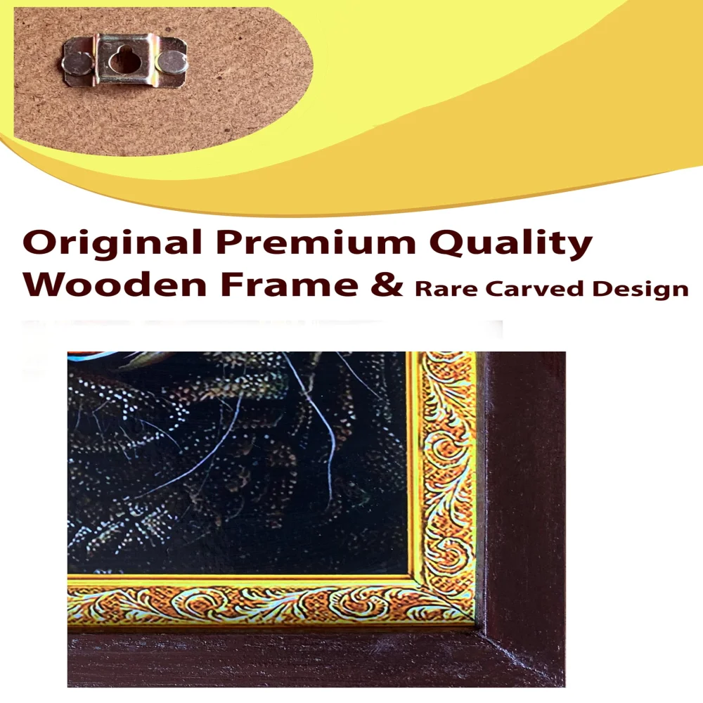 EMPEROR ART GALLERY®,Drishti Ganapathi Religious Wall Art, 9 x 7.5 inch, Premium Wooden Frame with Gold Border, Laminated Digital Print (22.86L x 19.05W cm)