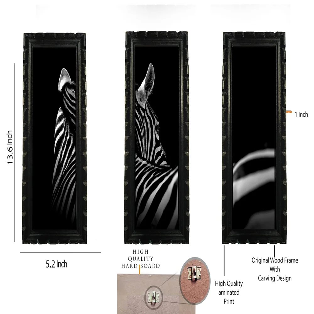 Mperor, Zebra Digital Re Print With Wood Frame With Carving Designed (5.2x13.6) In Peace Of 3