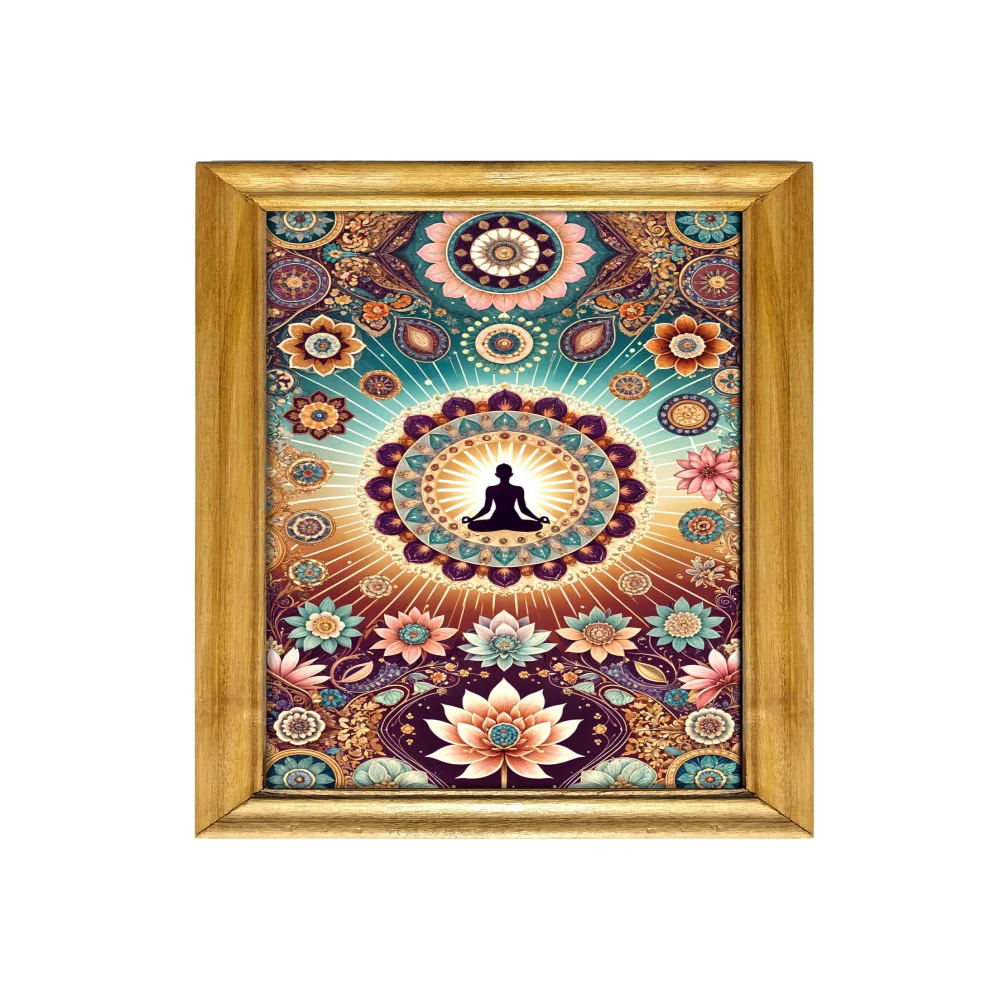 Buddha Celtic Wall Art, 30.5 cm x 50.8 cm, Wooden Frame, Laminated Digital Print, Mandala Lotus Design