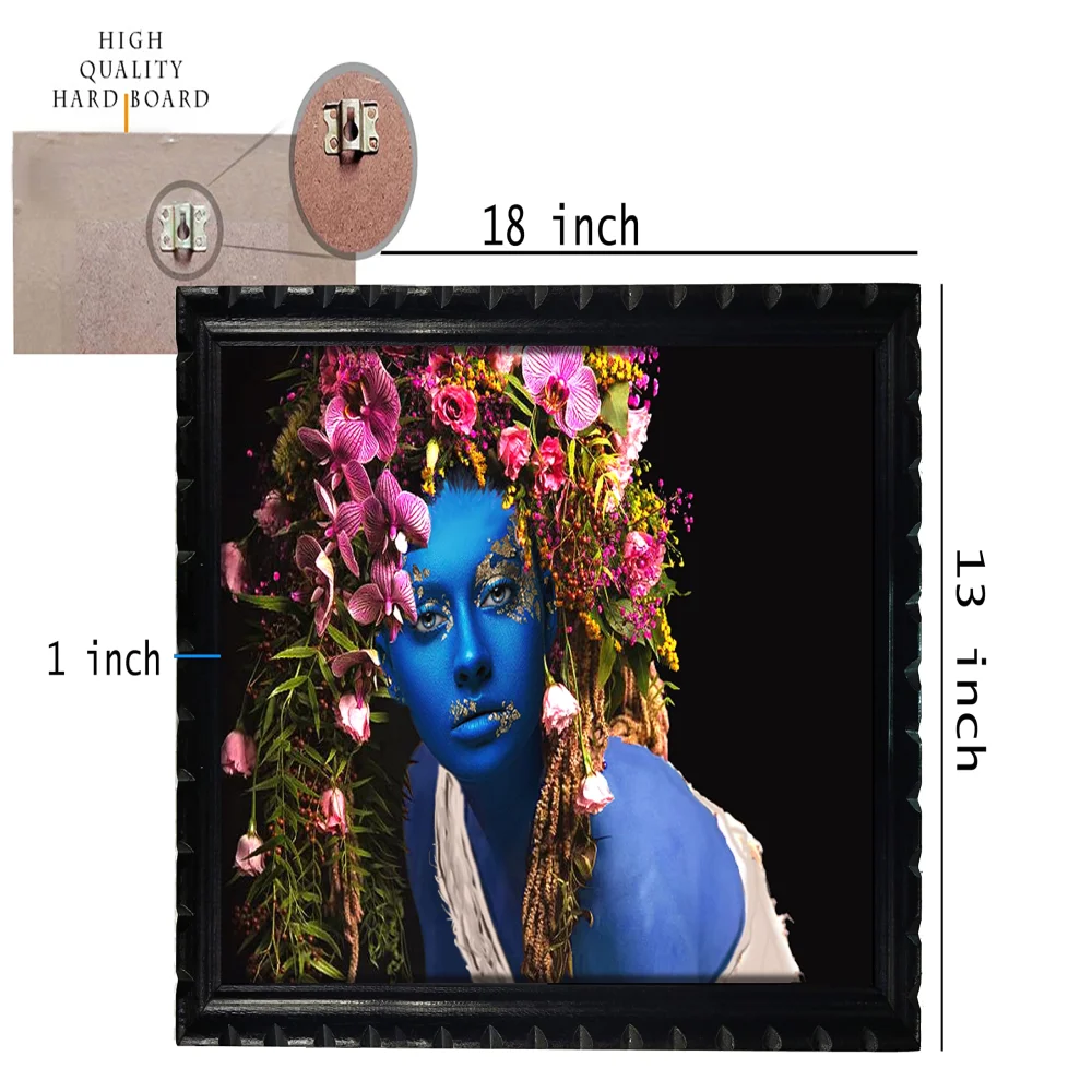 Mperor, Lady With Flower Digital Re Print With Wood Frame With Carving Designed (13x18.1) In