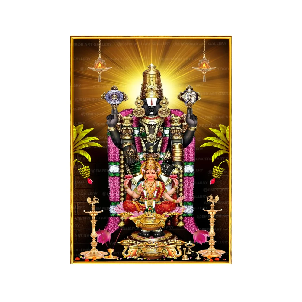 EMPEROR ART GALLERY®,Venkateswara Swamy with Lakshmi Glossy Canvas Wall Art, High Resolution,50.8 x 101.6 cm