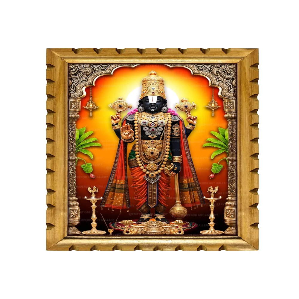 EMPEROR ART GALLERY®,Premium Venkateswara Swamy Religious Wall Frame, Wooden Frame with Glass, 33 x 47.2 cm, Digital Print