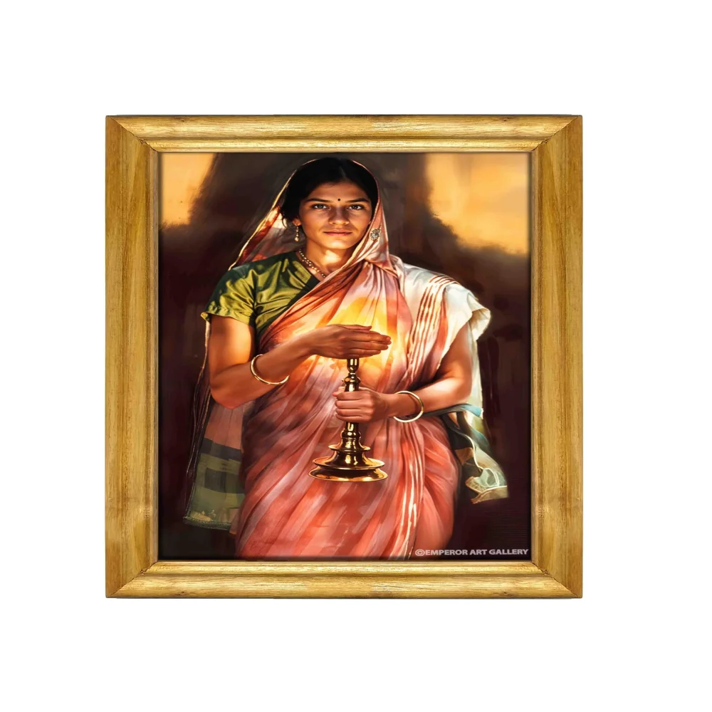 Traditional Indian Wall Art with Wooden Frame, 33 x 48 cm, Laminated Digital Print