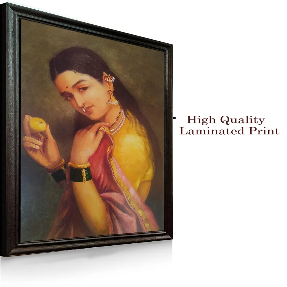 'A Lady Holding Fruit'' Digital Reprint With Lamination And Wood Frame, Size(13.2 x19 Inch)
