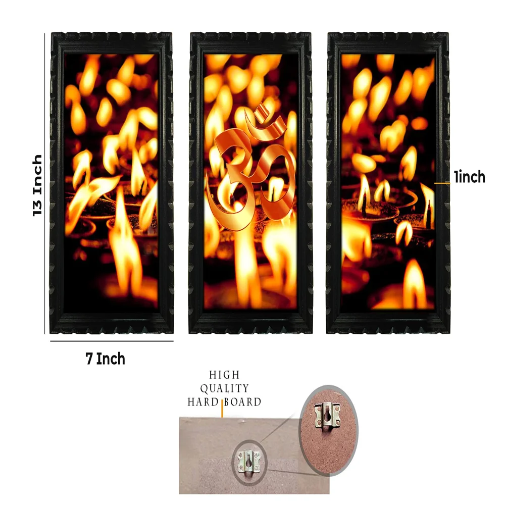 Mperor, Om Digital Re Print With Original Carved Design Wood Frame(7x13) in Peace of 3