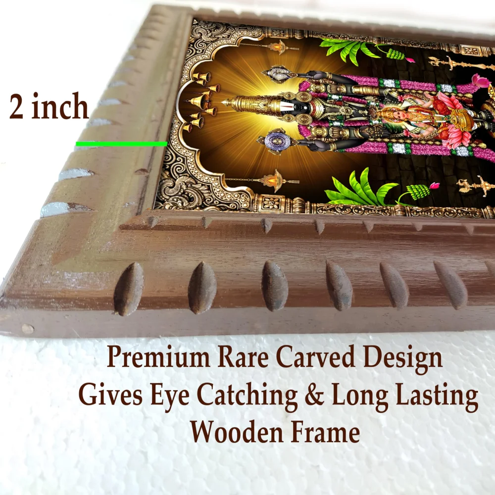 EMPEROR ART GALLERY®,Lord Venkateswara Swamy with Lakshmi Religious Photo Frame, Premium Carved Wooden Frame, Film Laminated Digital Print, 17x23 Inches